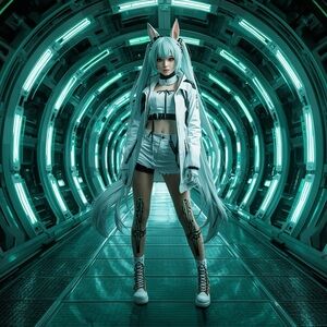 HANDCRAFTED digital art poster print Chic White and green cosplay model NWT